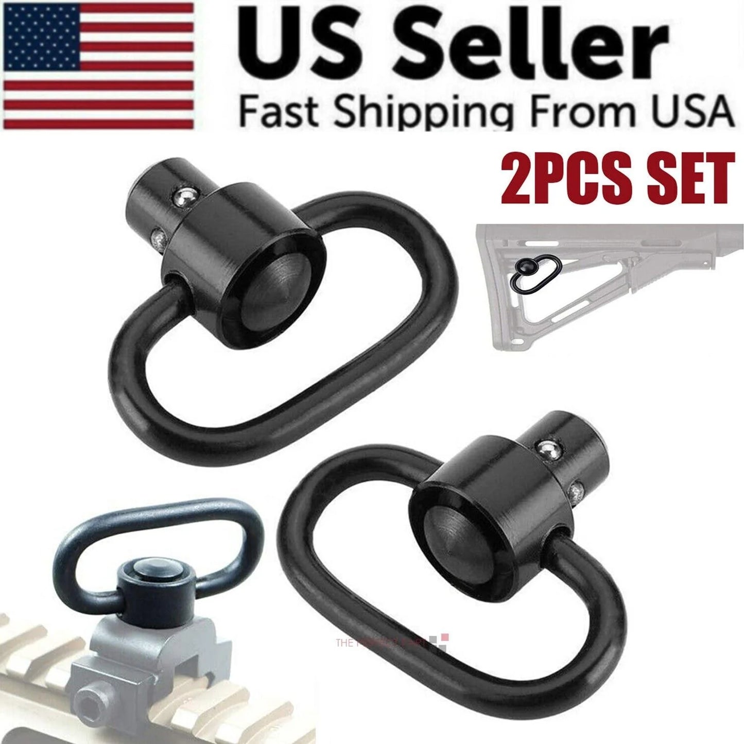 2PCS Heavy Duty Flush Push Button Quick Detach 1.25" Rifle QD Sling Swivel Mount